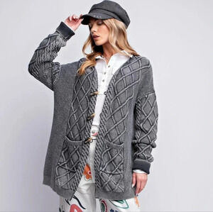 New! Easel Cable Knitted Sweater Cardigan Ash M